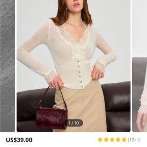 Commense White Lace Trim Blouse